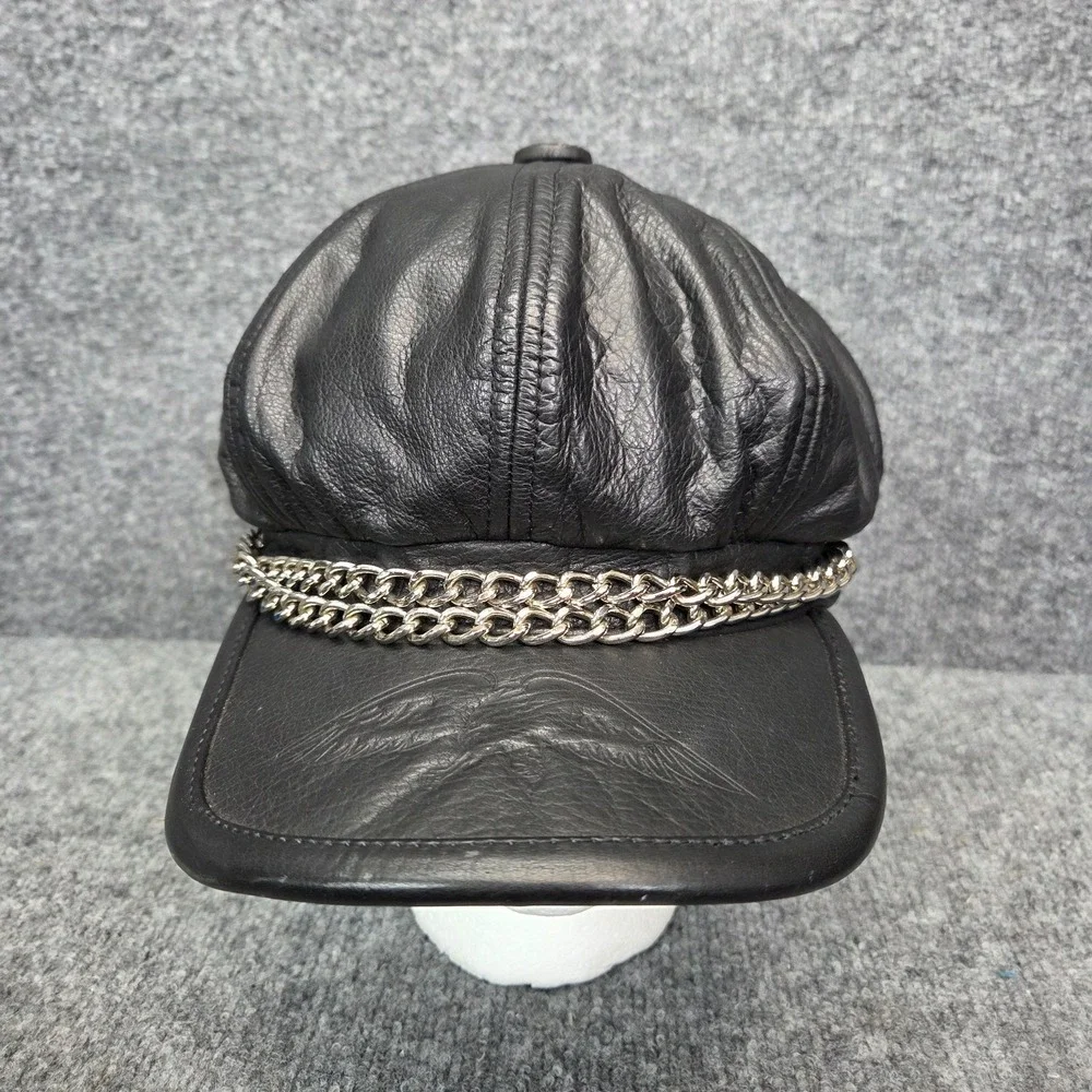 HOLY GRAIL! Harley Davidson Vintage Leather Motorcycle‎ Eagle Captains Hat Y2K M